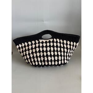 Boho Crochet Handbag Clutch with Zipper Closure World Market Black and White